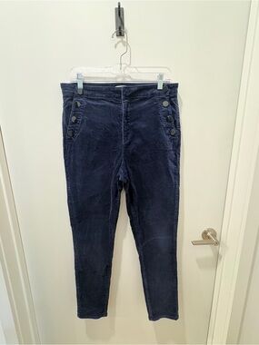 LOFT Navy Corduroy Waistband Detail Pants